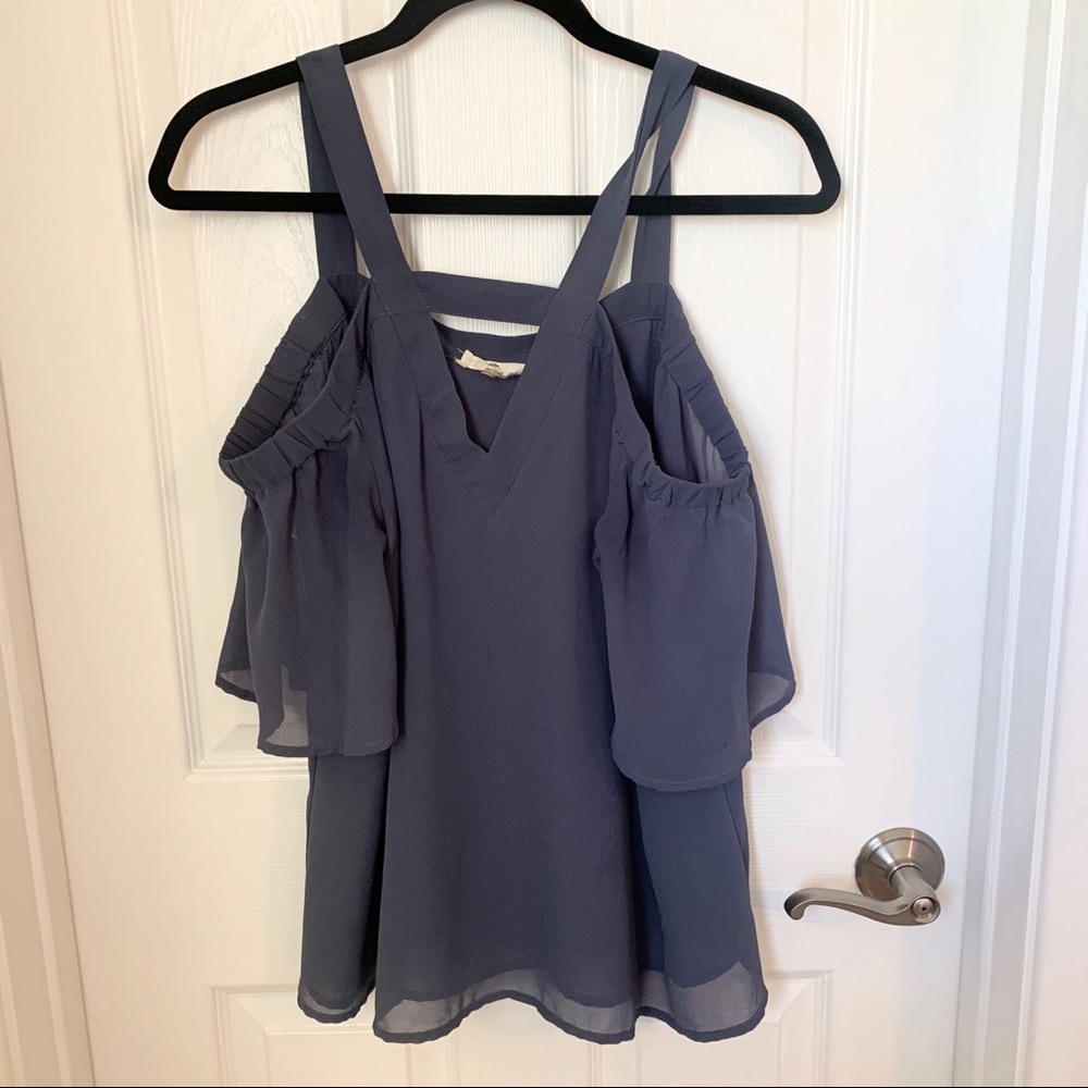 Entro Cap Sleeve Cold Shoulder Blouse Blue Medium